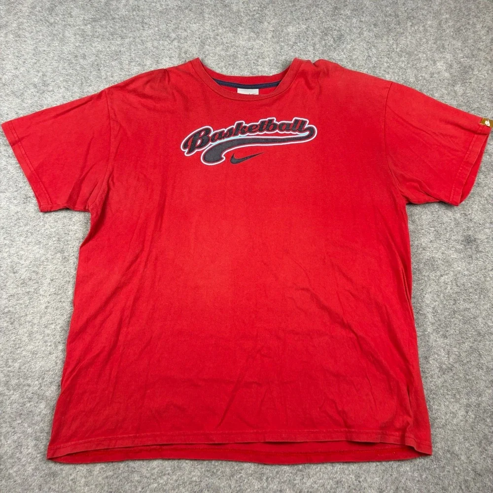 Vintage Y2K Nike T-Shirt Mens XXL Red Graphic Basketball Center Swoosh Surf‎ 90s